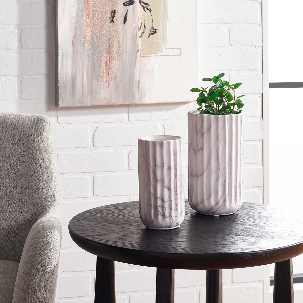 Small and large marble-look vases add modern polish to any vignette || RDC4022A || front_angle_room