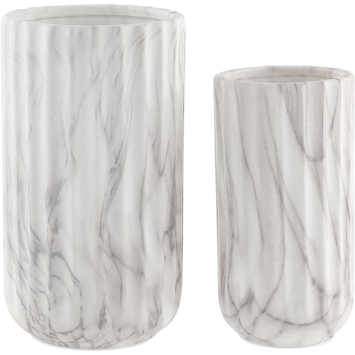 Set of two marble-look ceramic vases with soft fluting and rounded bases || RDC4022A-SET2 || front_studio