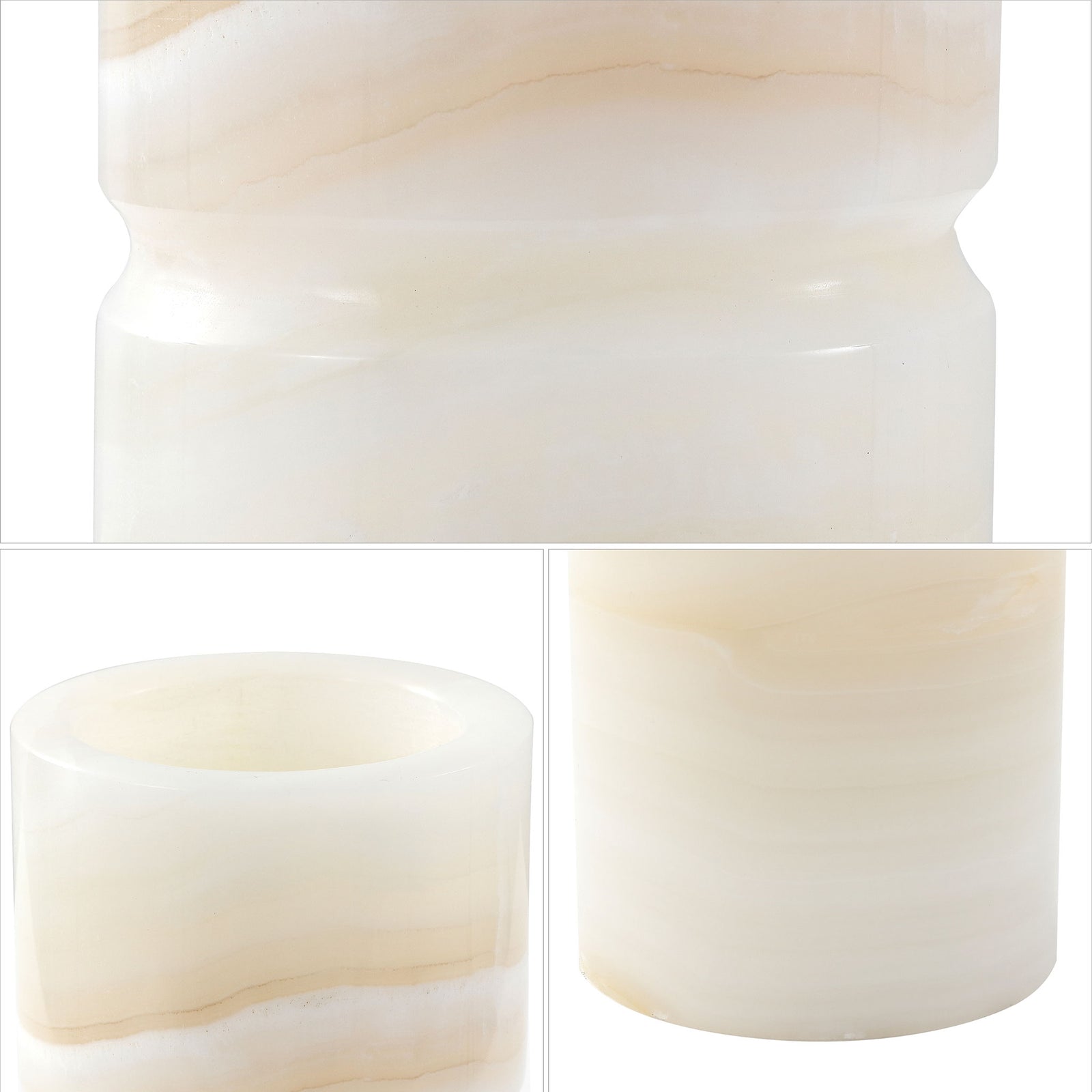 Ivory stone shows delicate beige bands, a polished finish and a smooth opening for dried stems || RDC4026A || detail_studio