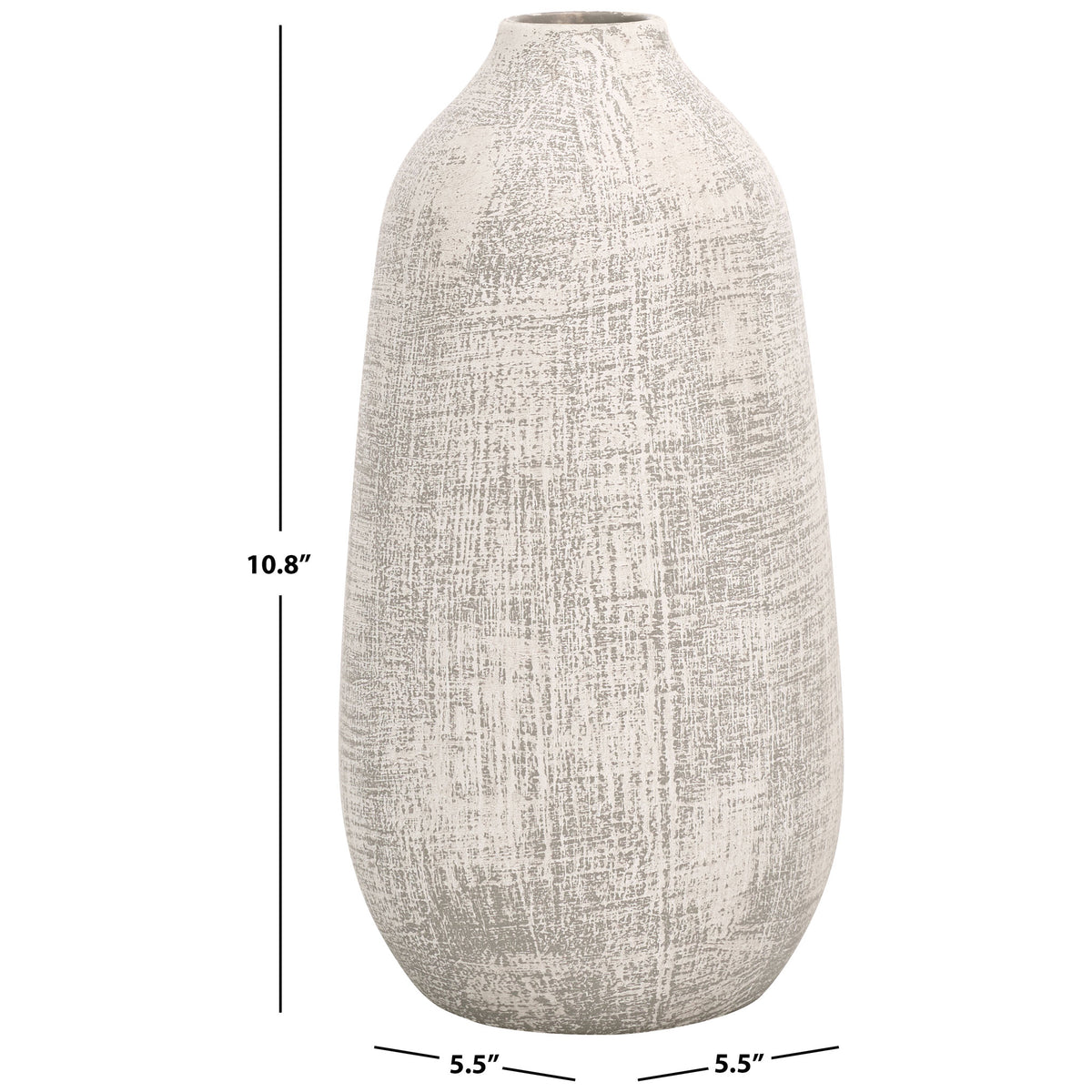 A tapered ceramic vase with a weathered gray-and-white finish stands 10.8 inches high and 5.5 inches wide || RDC4031A || dimension_studio