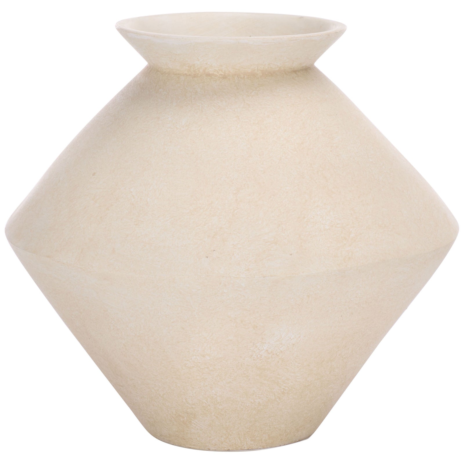 Cream polyresin vase pairs a sculptural diamond-shaped body with a gently flared opening || RDC4045A || front_studio