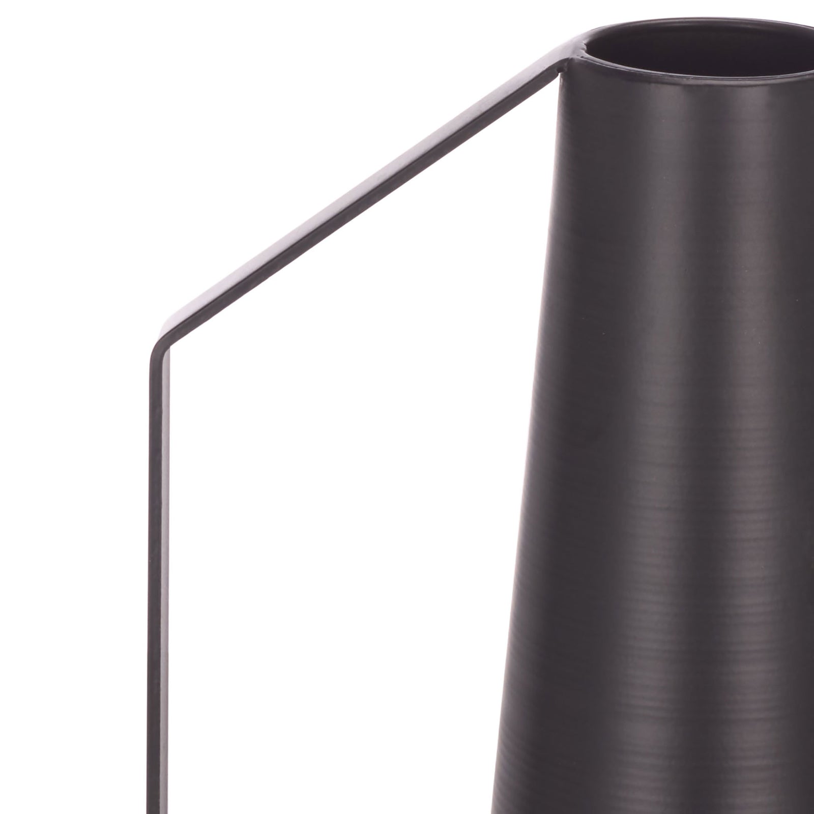 Satin black iron vase with a tall tapered neck and slender angular handle || RDC4050A-SET2 || detail_studio