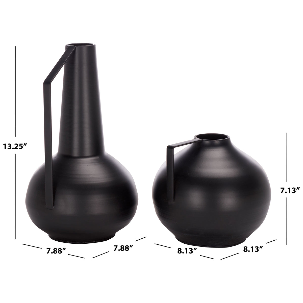 A 13.25-inch tapered vase and a 7.13-inch rounded vase offer contrasting heights in satin black || RDC4050A-SET2 || dimension_studio