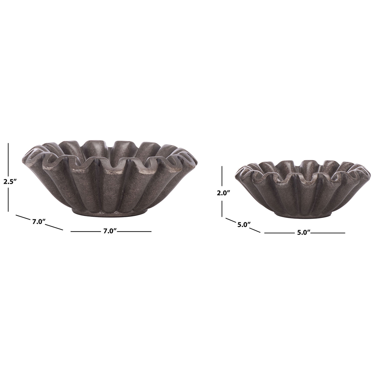 A 7-inch bowl and a 5-inch bowl bring sculptural scallops and charcoal faux-stone texture in two sizes. || RDC4052B-SET2 || dimension_studio