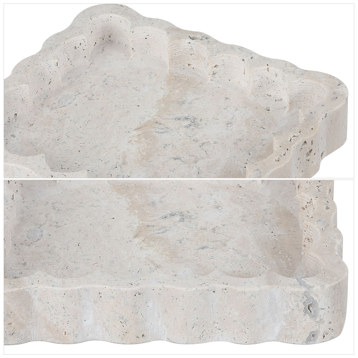 Natural marble texture and softly sculpted scallops bring organic charm to this catchall. || RDC4053A || detail_studio