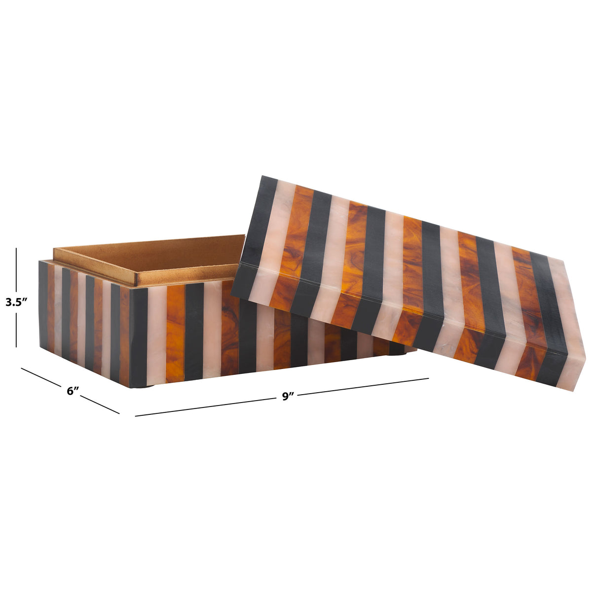 A striped storage box reveals its tan interior beneath a removable lid || RDC5001A-SET2 || dimension_studio