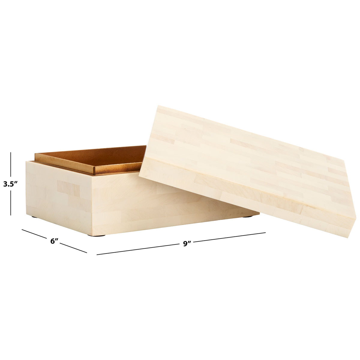 The larger ivory box measures 9 by 6 by 3.5 inches and opens to a rich brown lining. || RDC5002A-SET2 || dimension_studio