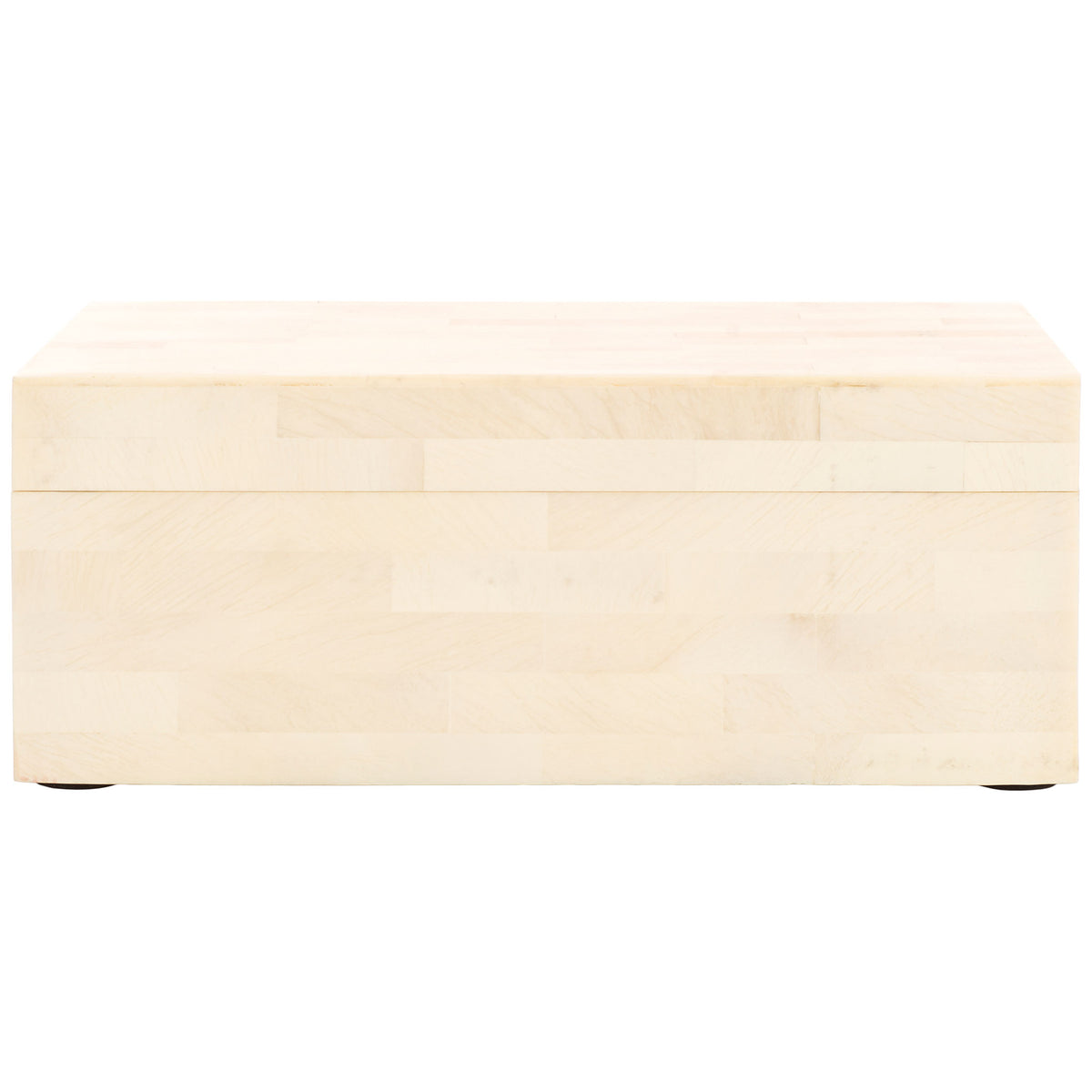 The larger ivory box offers a broad fitted lid, softly varied panels, and discreet dark feet. || RDC5002A-SET2 || front_partial_studio
