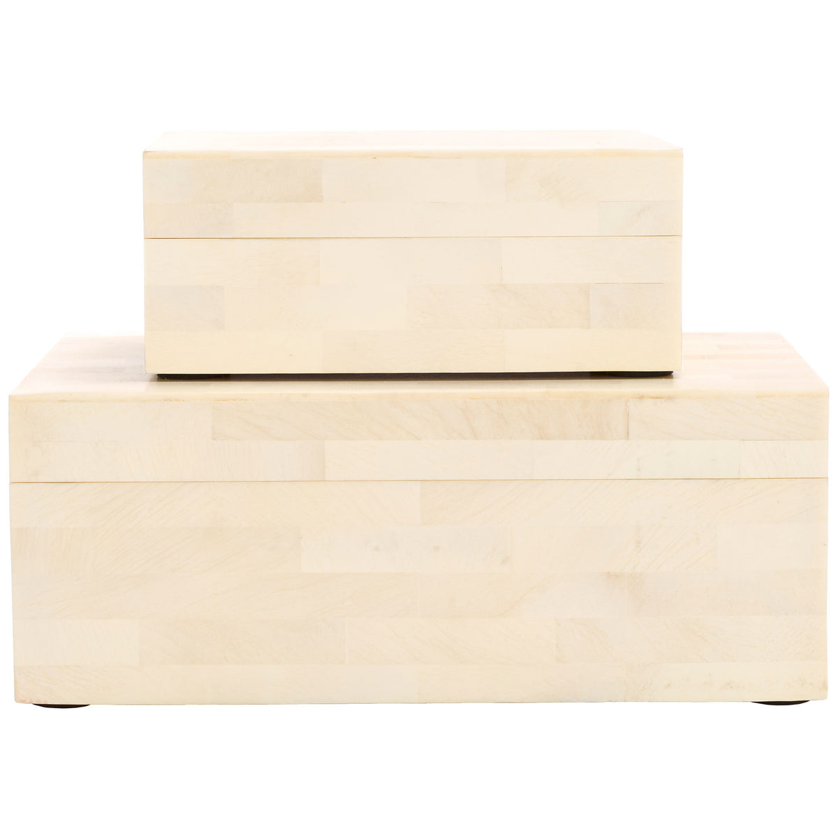 Two stacked ivory boxes pair a polished faux-bone finish with clean, rectangular lines. || RDC5002A-SET2 || front_studio