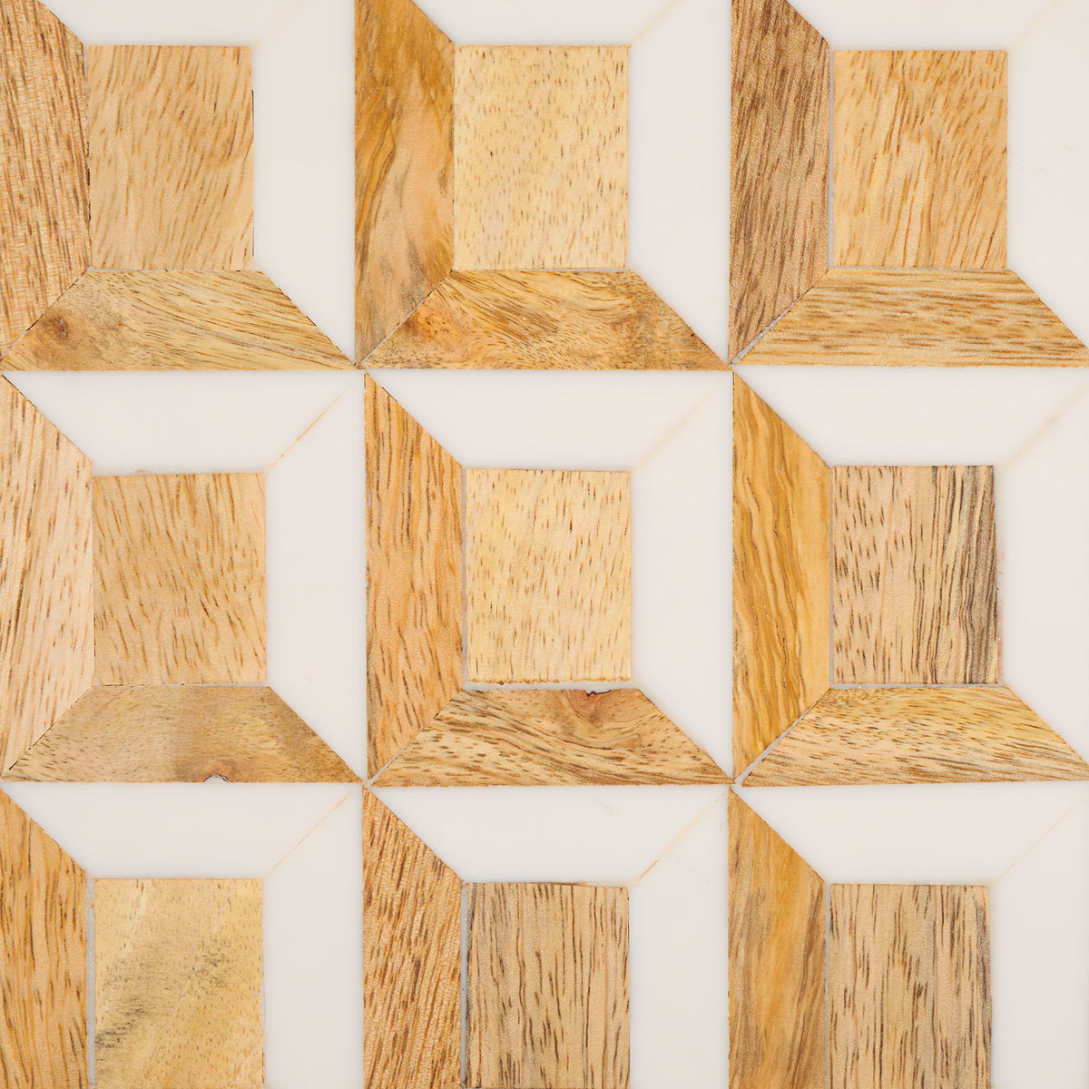 Honey-toned wood grain and smooth ivory accents create an interlocking cube pattern. || RDC5003A-SET2 || swatch_studio