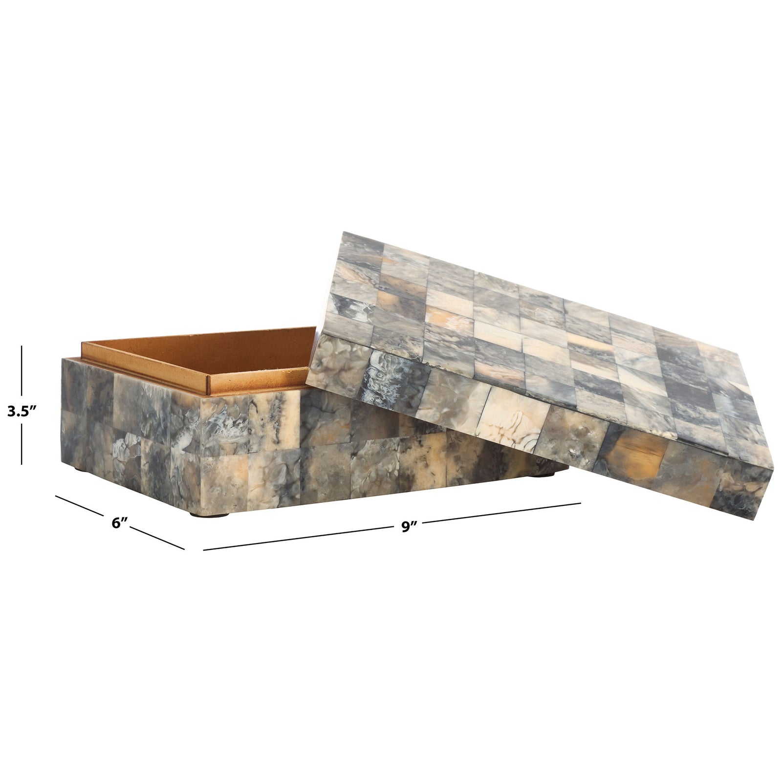 The larger mosaic box measures 9 by 6 by 3.5 inches and has a removable lid. || RDC5004A-SET2 || dimension_studio