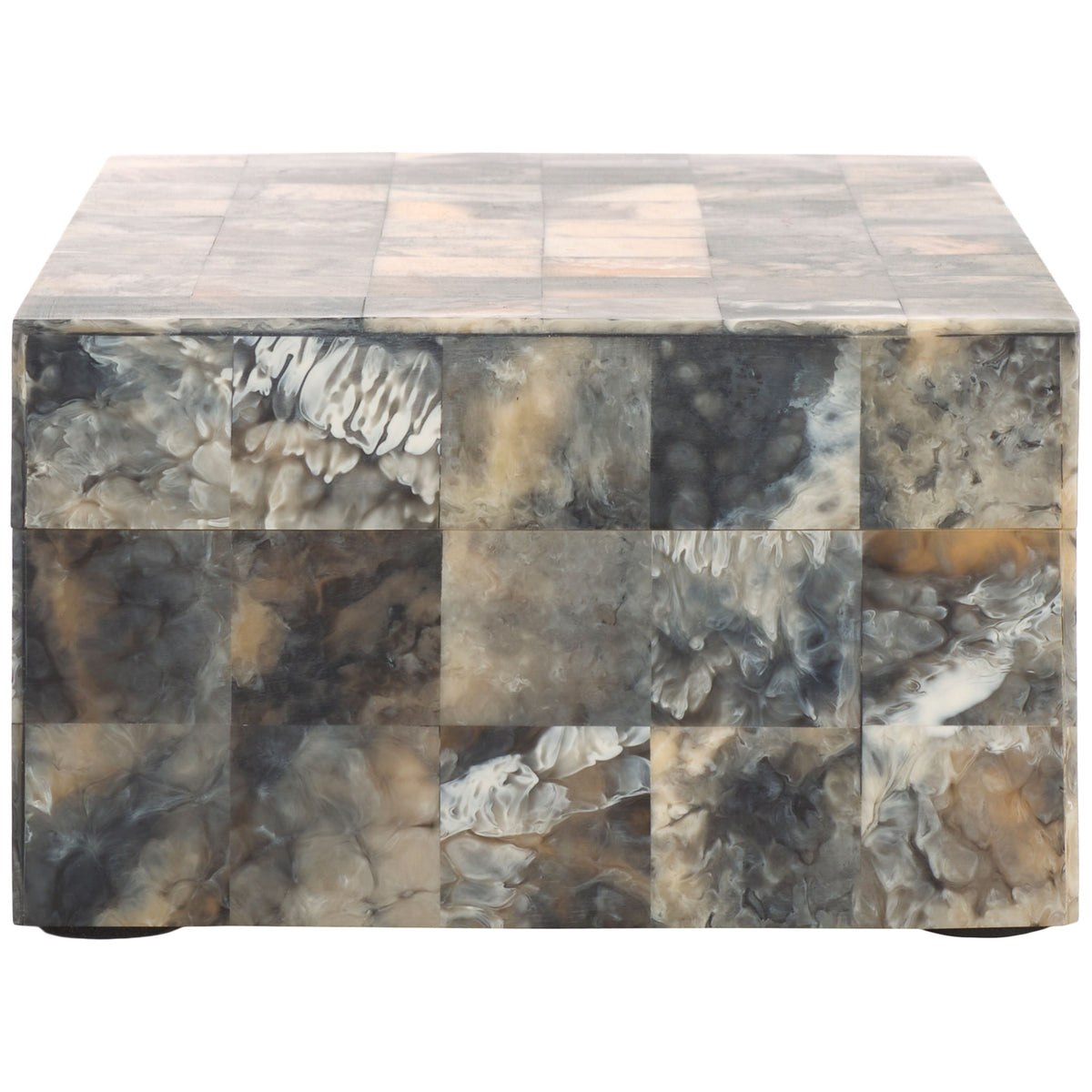 Veined gray, cream, and golden squares wrap the larger box beneath its fitted lid. || RDC5004A-SET2 || side_partial_studio
