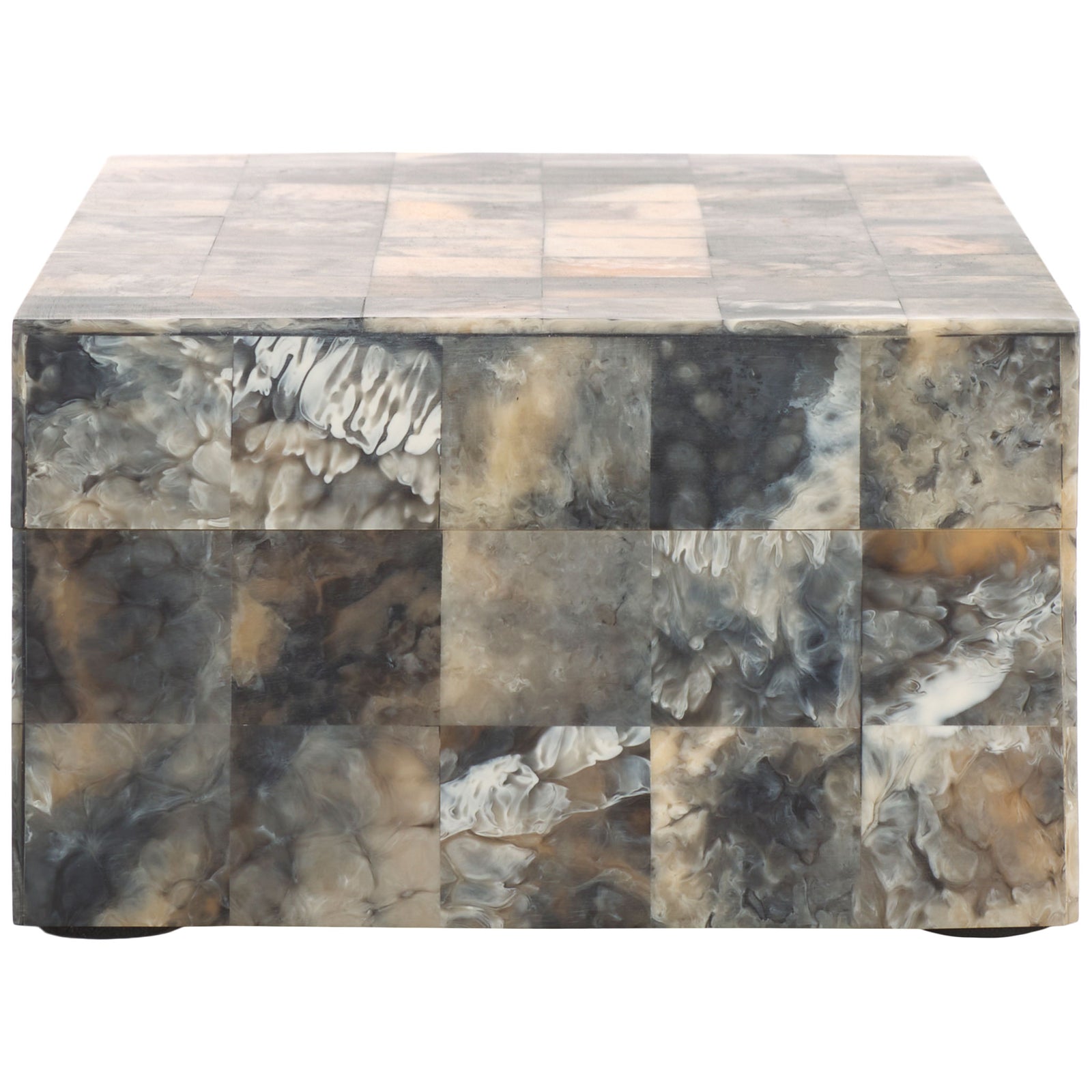 Veined gray, cream, and golden squares wrap the larger box beneath its fitted lid. || RDC5004A-SET2 || side_partial_studio
