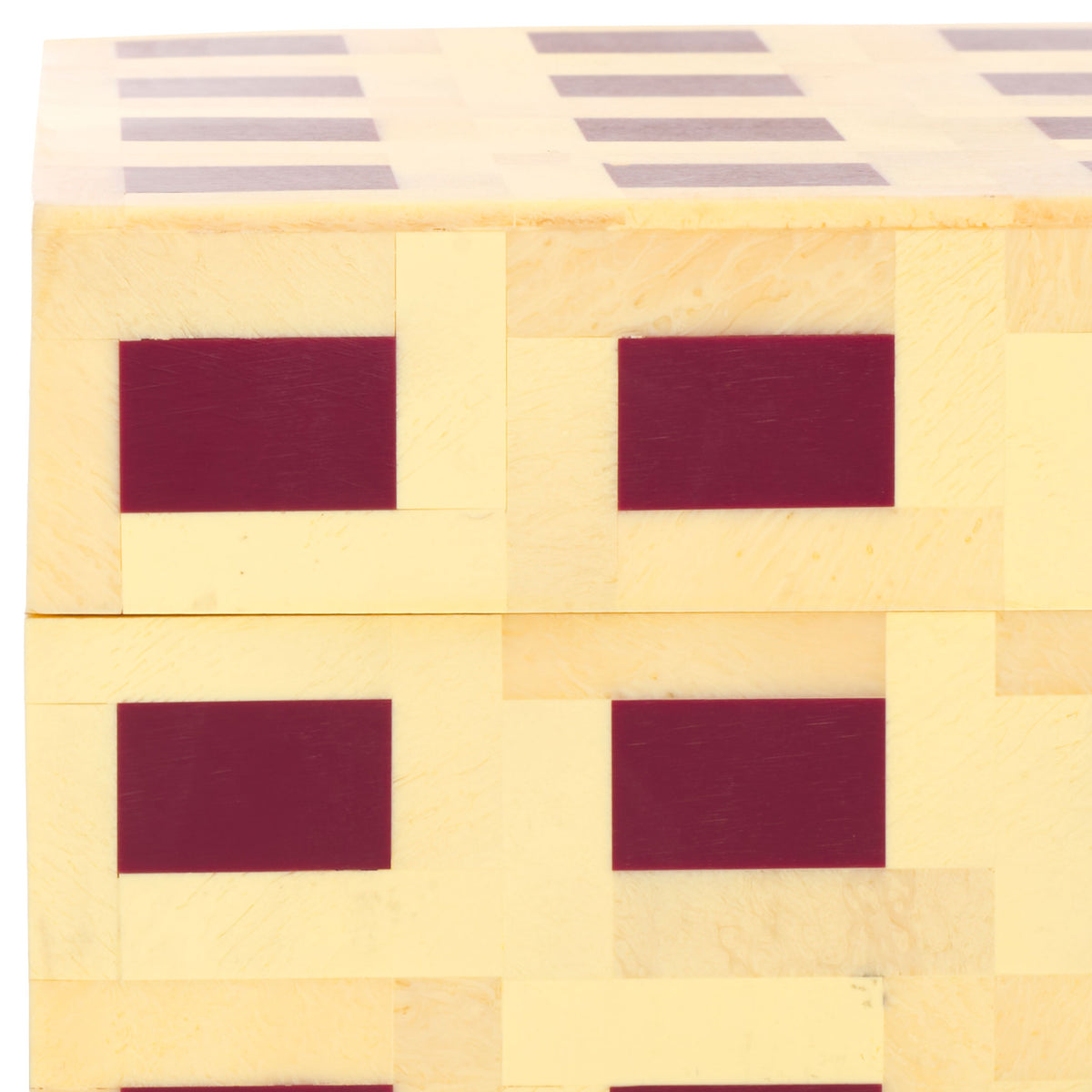 Marbled yellow trim frames deep burgundy inlays on two stacked decor boxes || RDC5005A-SET2 || detail_studio