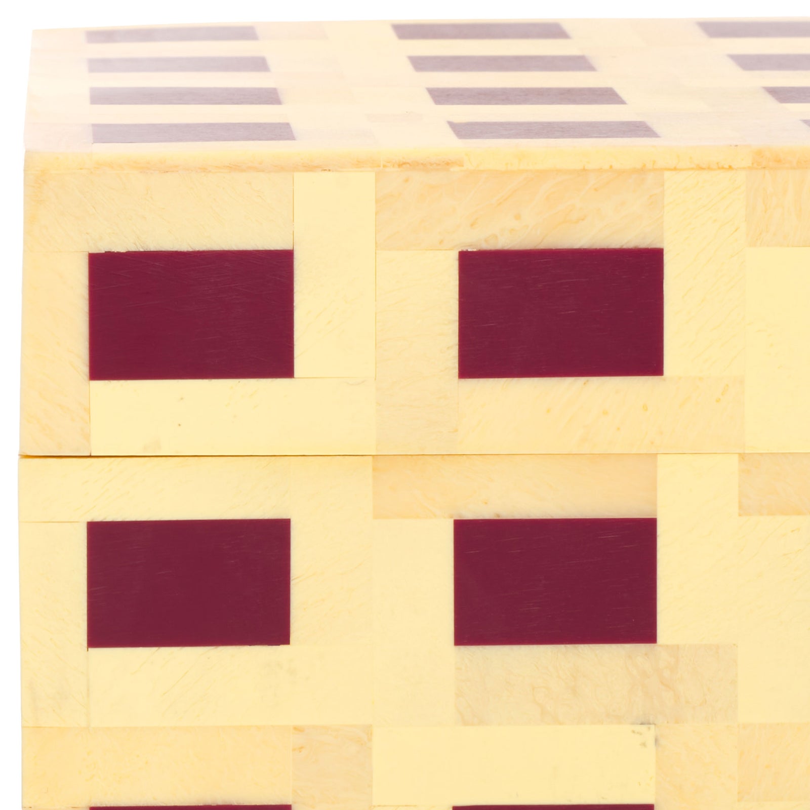 Marbled yellow trim frames deep burgundy inlays on two stacked decor boxes || RDC5005A-SET2 || detail_studio