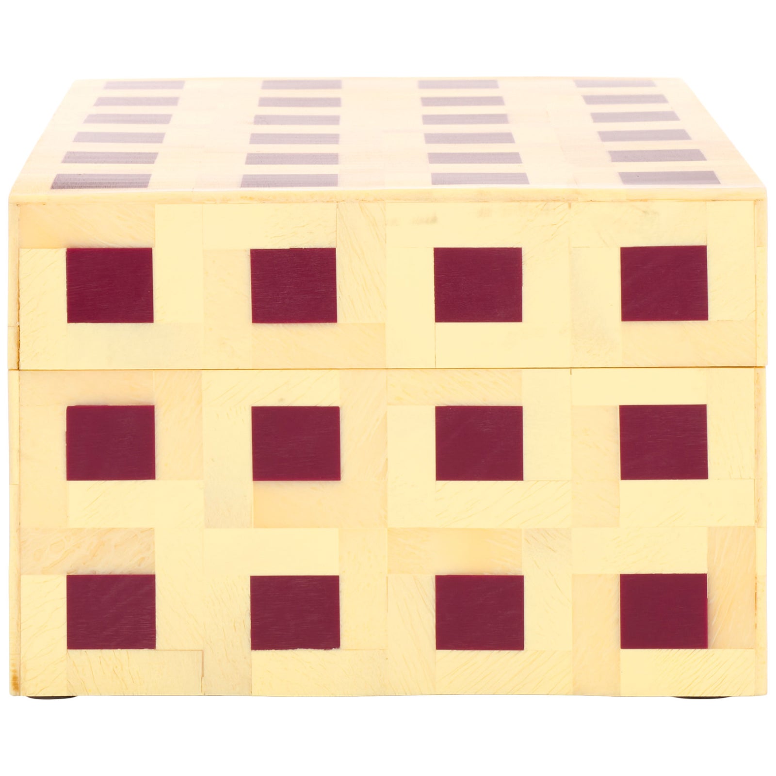 The larger box's shorter side carries burgundy inlays and a faux wood-patterned yellow finish || RDC5005A-SET2 || side_partial_studio