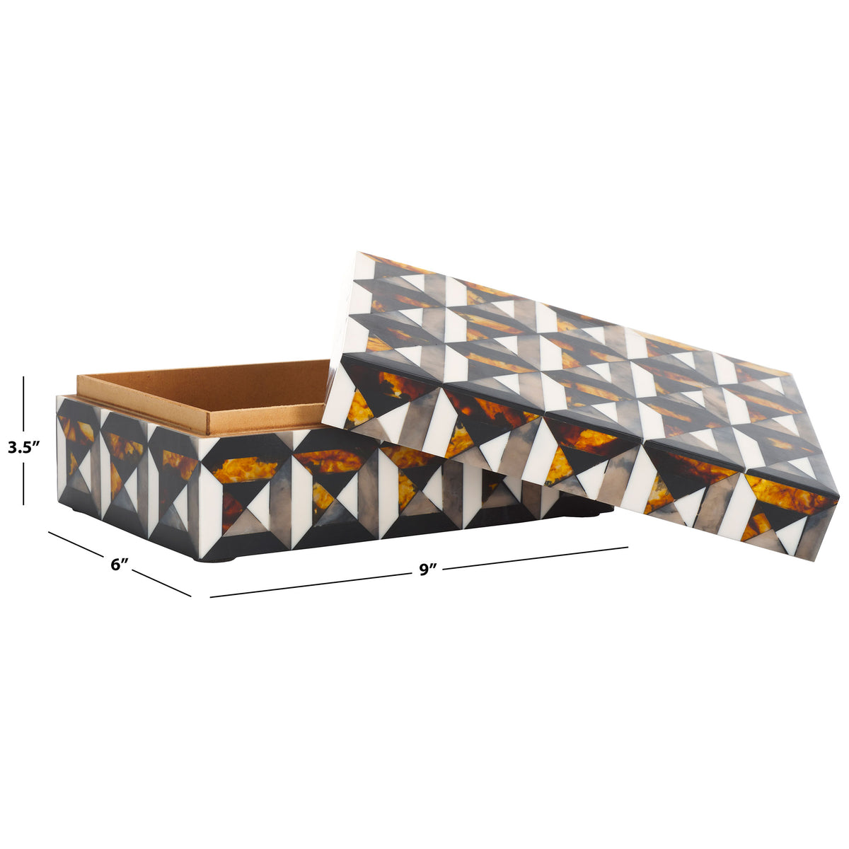 The larger decorative box has a removable patterned lid and measures 9 by 6 by 3.5 inches || RDC5006A-SET2 || dimension_studio