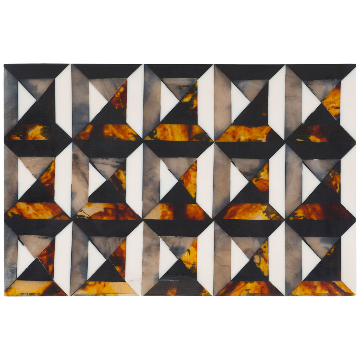 The larger box has a patterned lid with rows of ivory triangles and marbled amber shapes || RDC5006A-SET2 || top_partial_studio