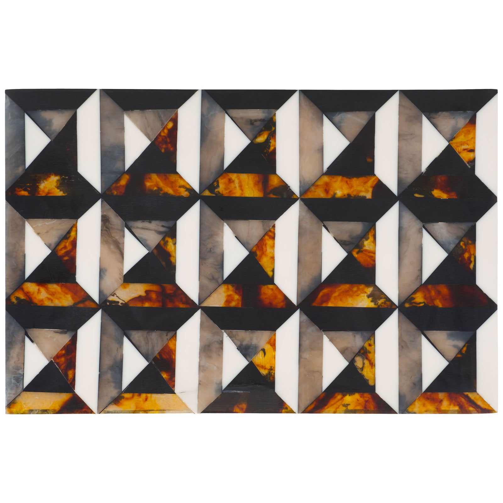The larger box has a patterned lid with rows of ivory triangles and marbled amber shapes || RDC5006A-SET2 || top_partial_studio