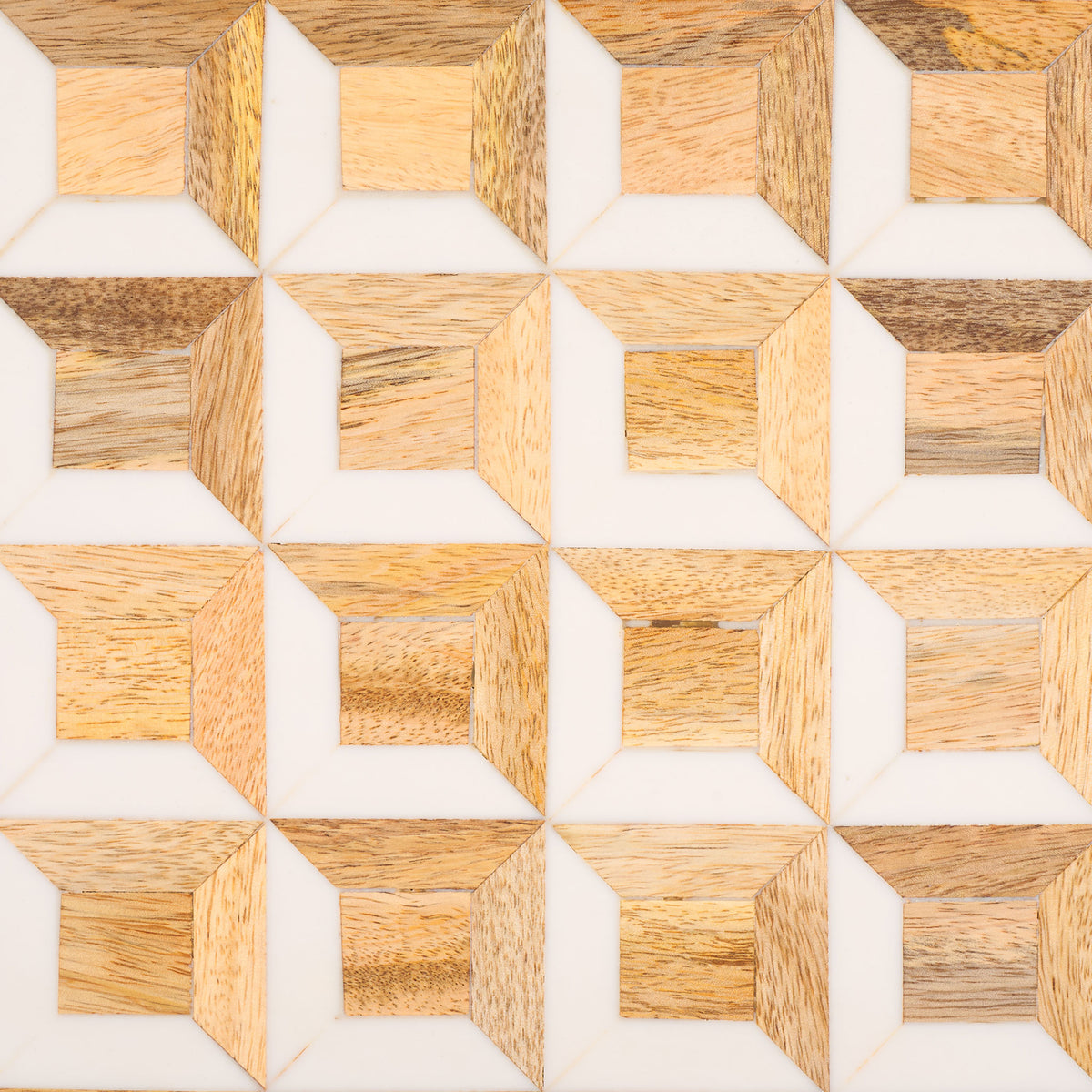 Varied wood grain and ivory accents create a repeating geometric cube motif. || RDC5010A-SET2 || swatch_studio