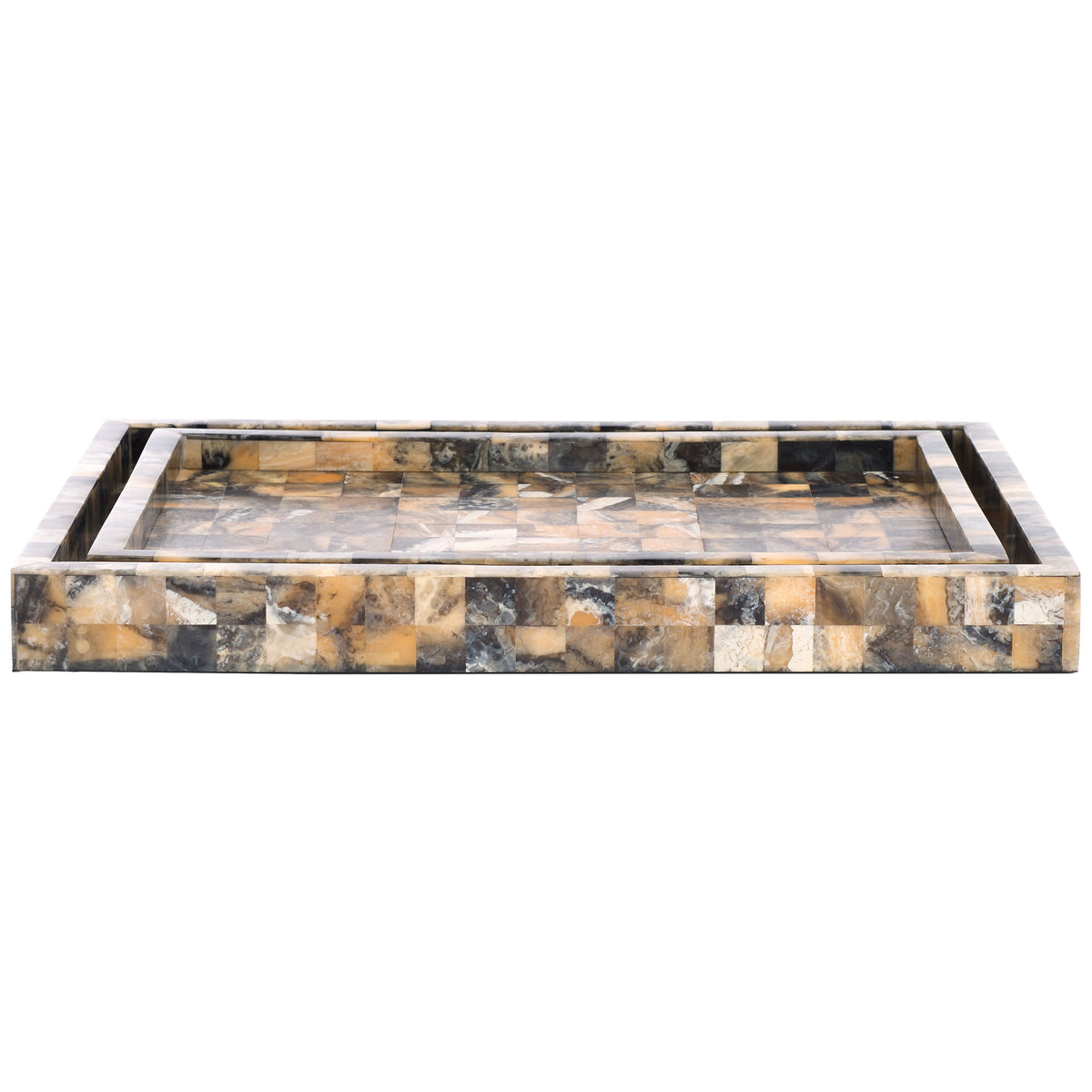 Nested rectangular trays offer a polished mosaic surface and low raised edges. || RDC5011A-SET2 || front_studio