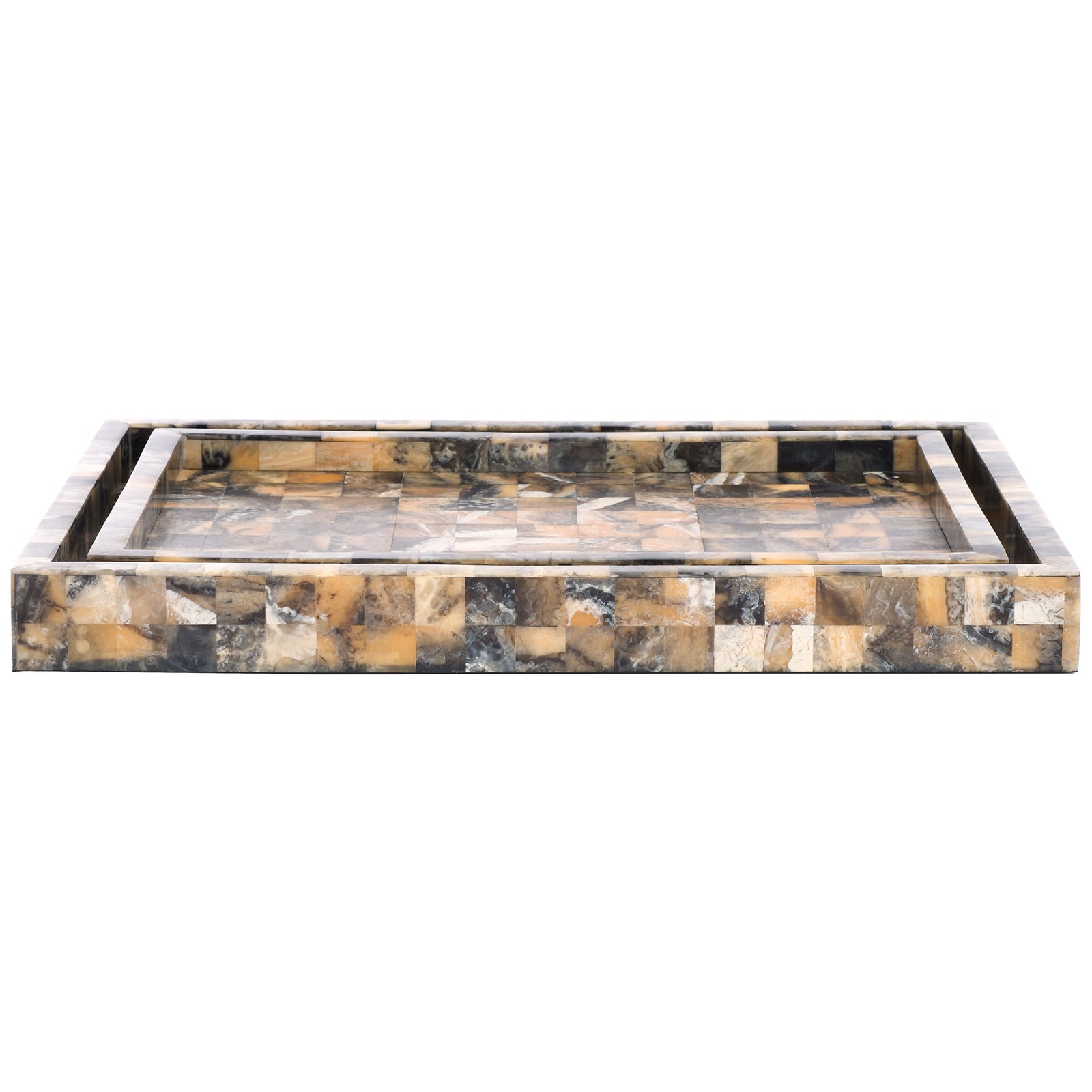 Nested rectangular trays offer a polished mosaic surface and low raised edges. || RDC5011A-SET2 || front_studio