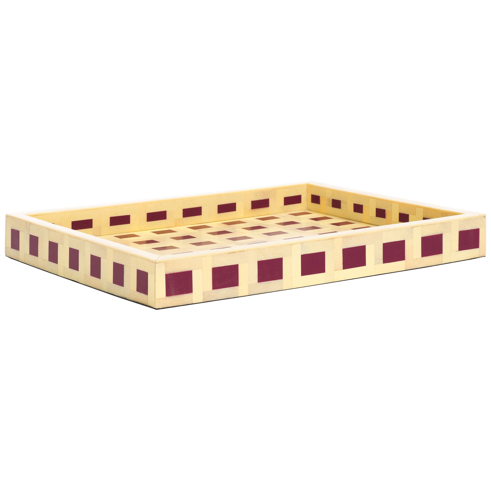 Burgundy accents wrap the tray's raised perimeter and repeat across its spacious interior || RDC5012A || front_angle_studio
