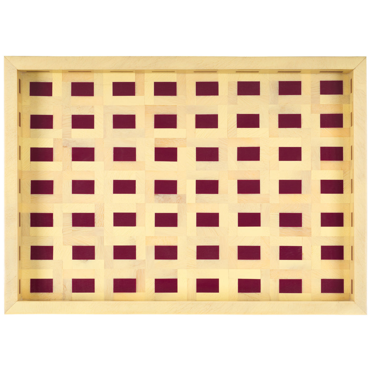 A pale yellow faux wood border frames orderly rows of burgundy squares across the tray's base || RDC5012A || top_studio