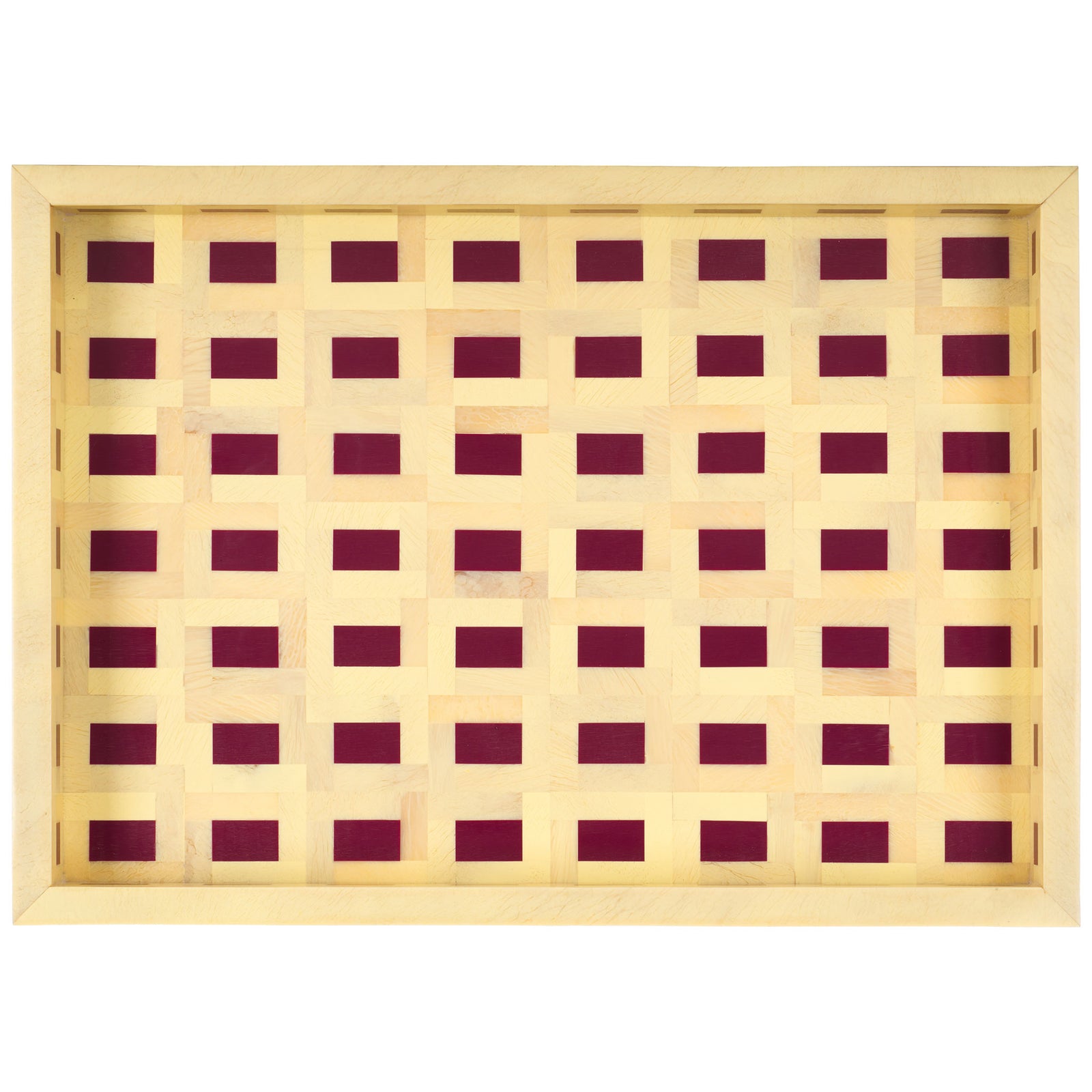A pale yellow faux wood border frames orderly rows of burgundy squares across the tray's base || RDC5012A || top_studio