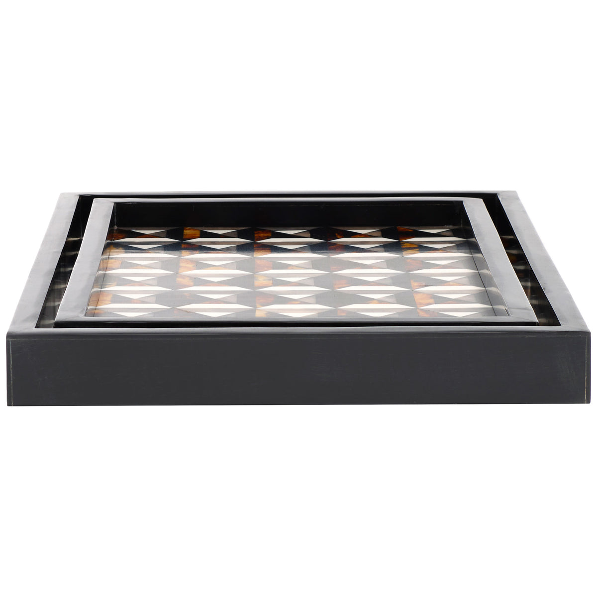 Nested trays keep their contrasting geometric inlay framed by clean, dark sides || RDC5013A-SET2 || side_studio