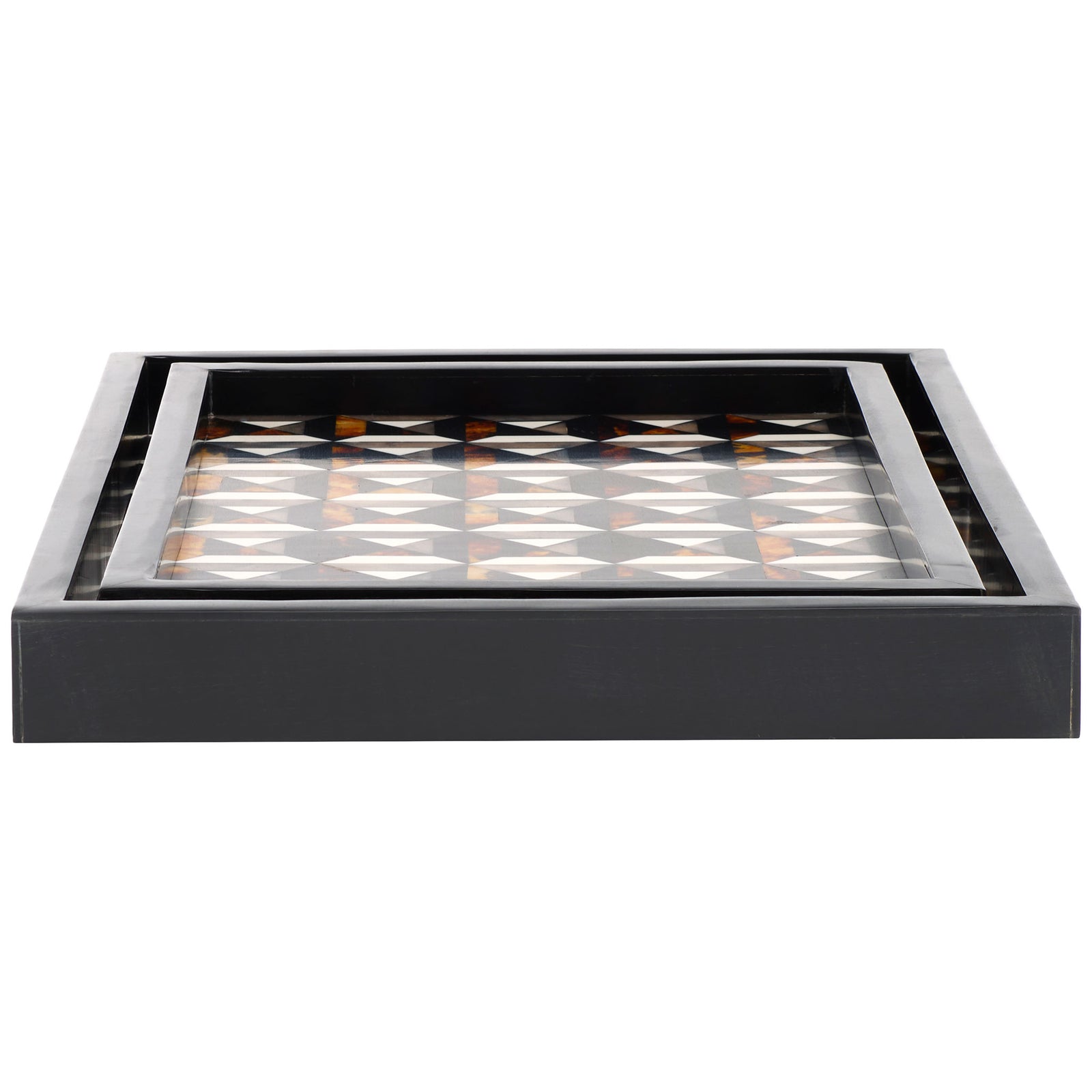 Nested trays keep their contrasting geometric inlay framed by clean, dark sides || RDC5013A-SET2 || side_studio