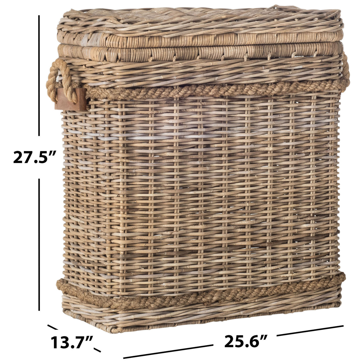 The woven hamper measures 25.6 inches wide, 13.7 inches deep, and 27.5 inches high || SEA7020A || dimension_studio