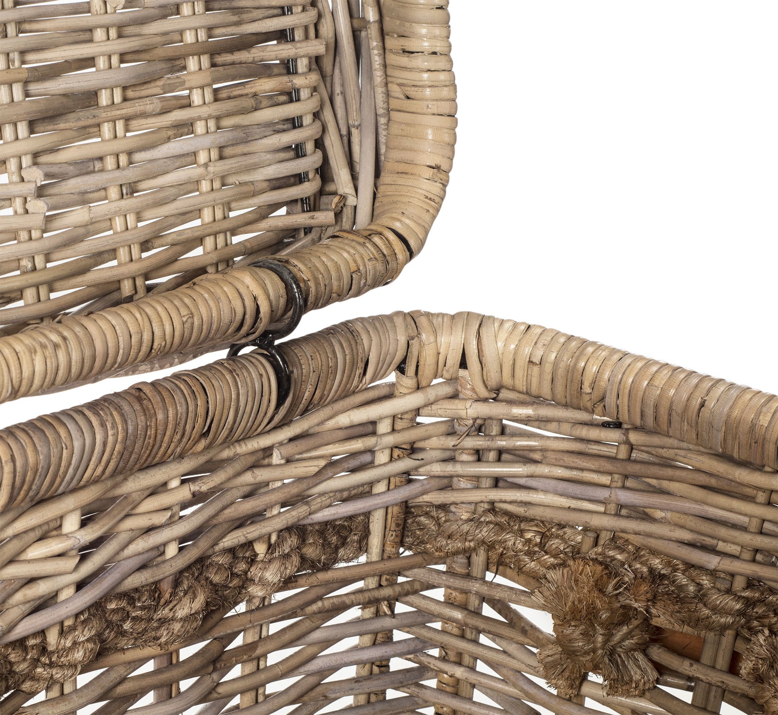 Wrapped rattan edges and a hinge neatly finish this hamper's lift-up lid || SEA7020A || detail_studio