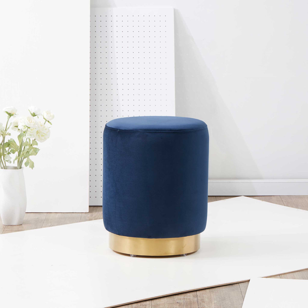 Elyse Ottoman Navy/Brass