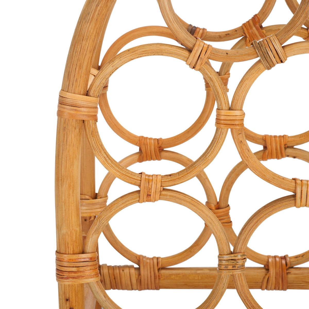 Wrapped rattan joints join circular bottle cradles to the arched frame || STG1801A || detail_studio