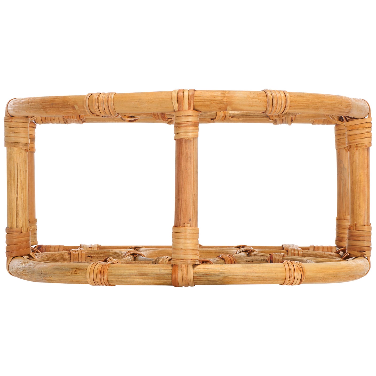 Curved rattan rails and wrapped crossbars give the compact wine rack its airy design || STG1801A || top_studio