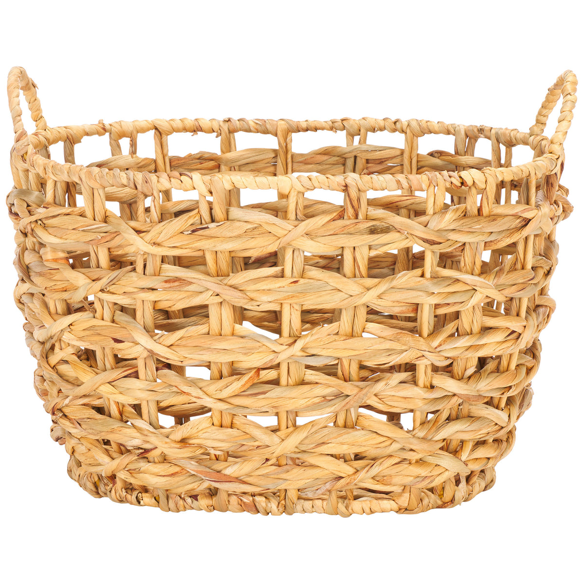 A roomy open-top basket pairs a gently tapered shape with natural woven texture. || STG1806A || front_partial_studio