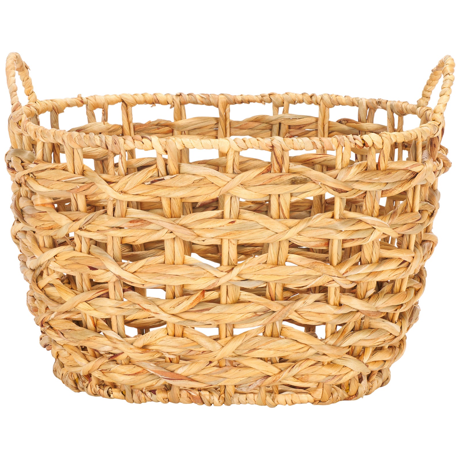 A roomy open-top basket pairs a gently tapered shape with natural woven texture. || STG1806A || front_partial_studio