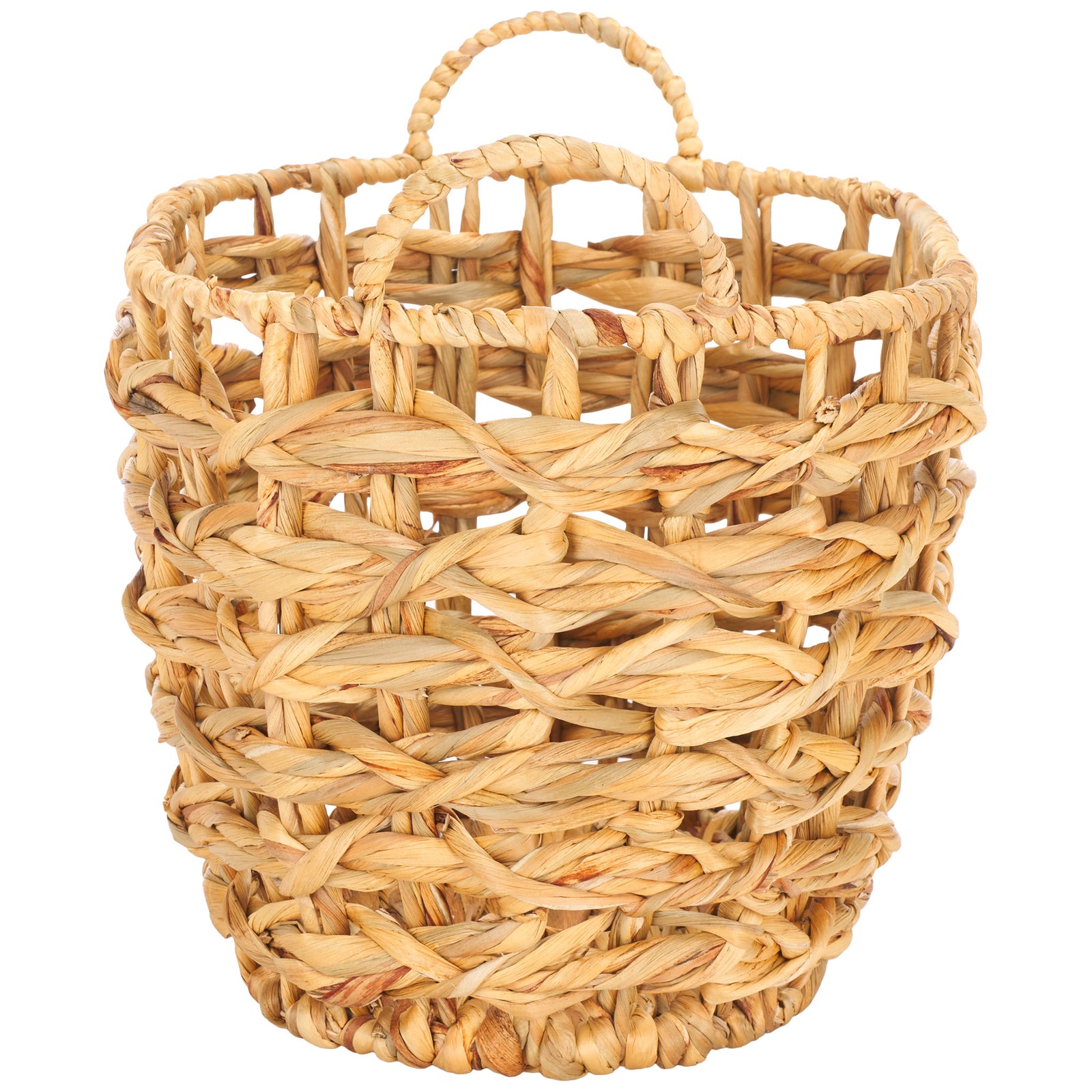 A compact woven basket offers airy storage with a softly tapered base and loop handles. || STG1806A || side_partial_studio