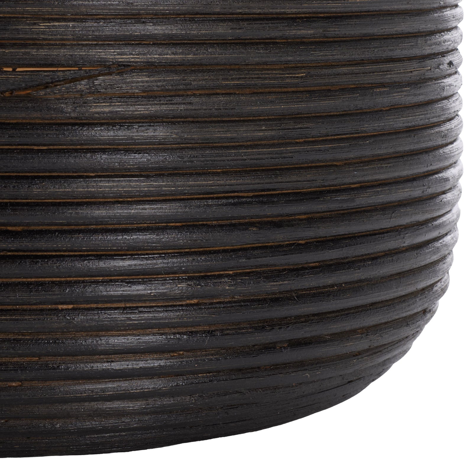 Dark coiled rattan curves around the basket's base for rich texture and a smooth rounded shape || STG1816A || detail_studio