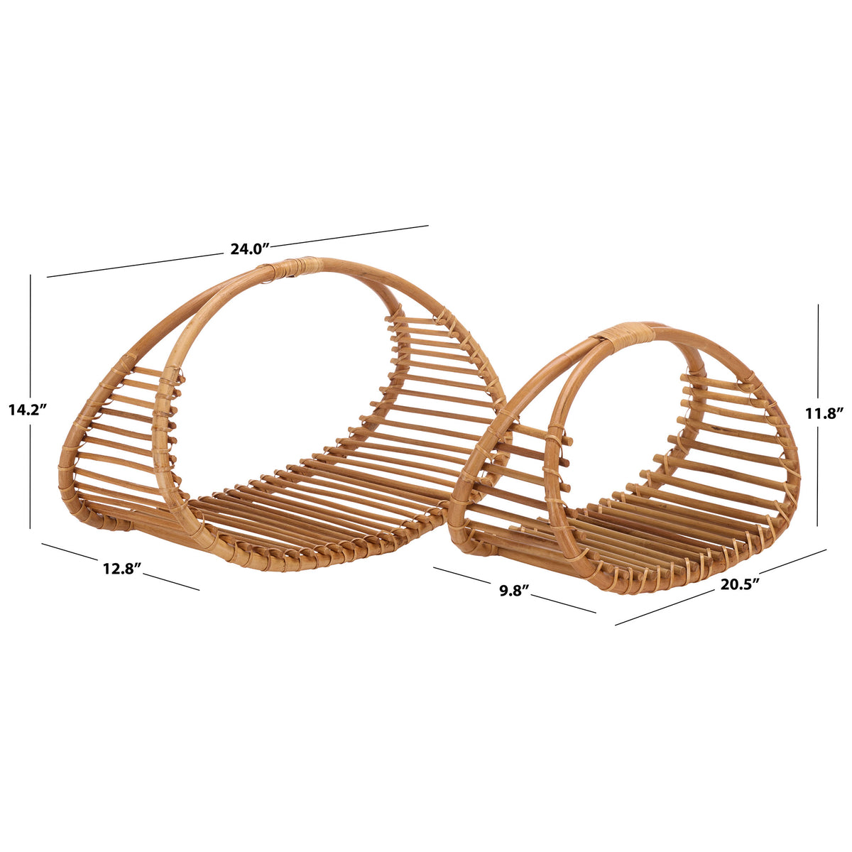 Two arched rattan baskets offer 24-inch and 20.5-inch widths for versatile storage. || STG1819A || dimension_studio