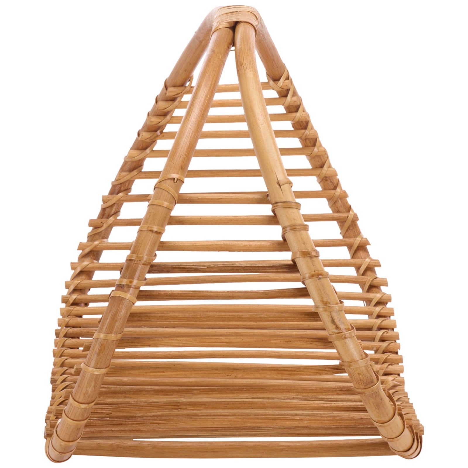 Tapered rattan supports rise from an open slatted base for a light, sculptural silhouette. || STG1819A || side_partial_studio