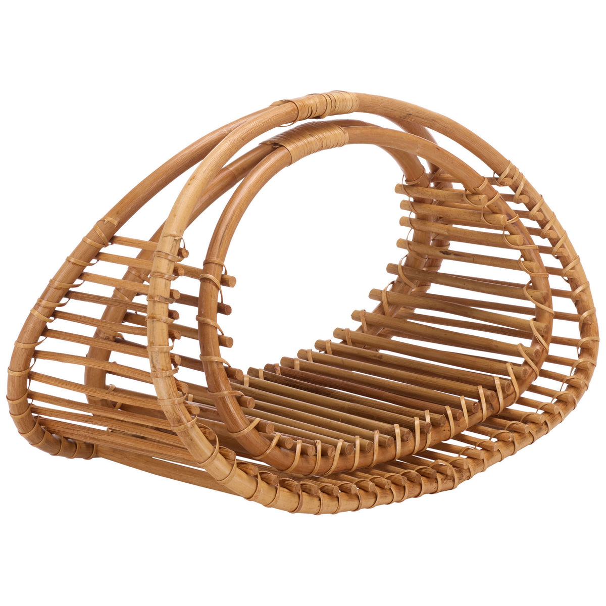 Two nesting rattan baskets combine space-saving storage with airy slats and curved arches. || STG1819A || front_angle_studio