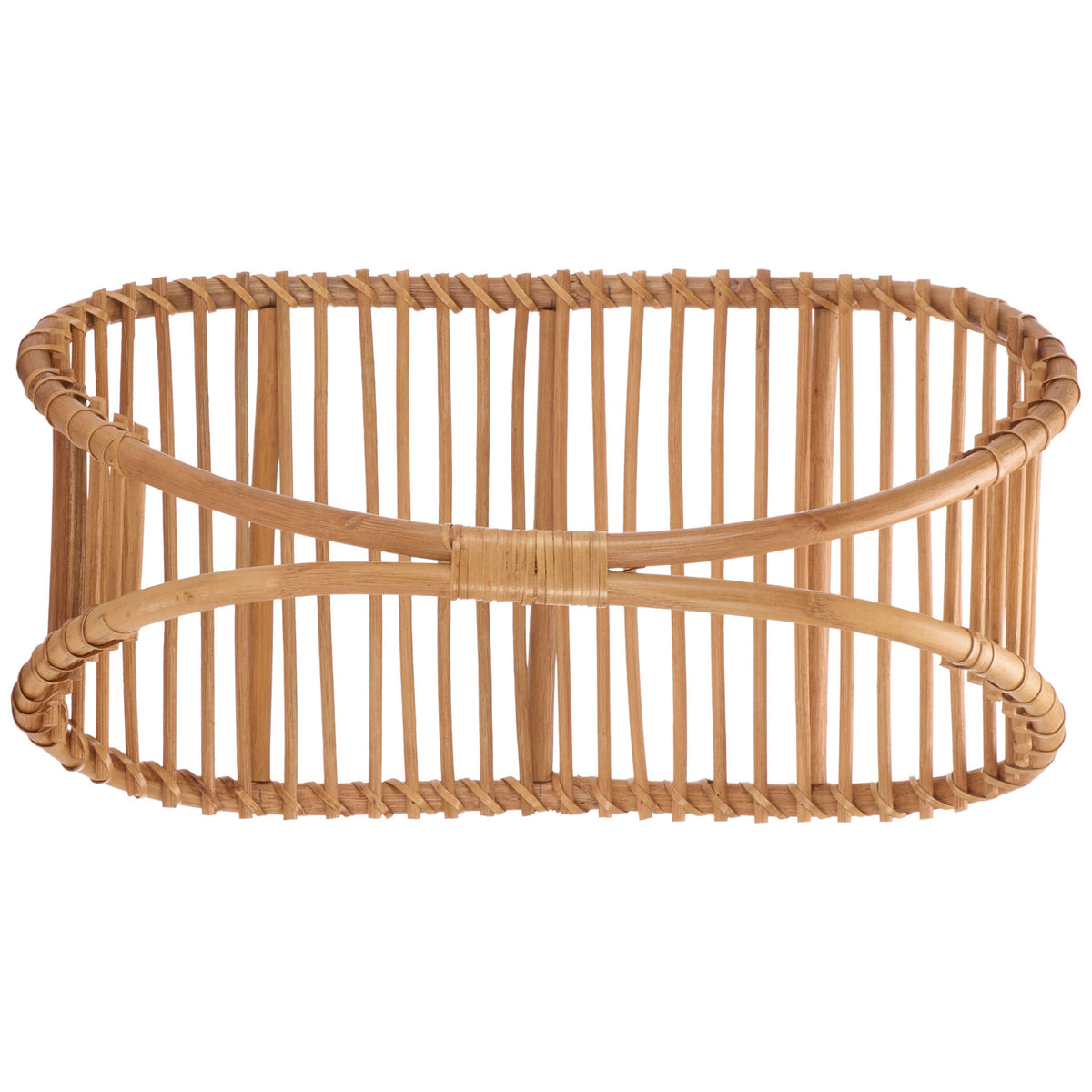 Curved rattan arches frame the larger basket's evenly spaced, open slats. || STG1819A || top_partial_studio