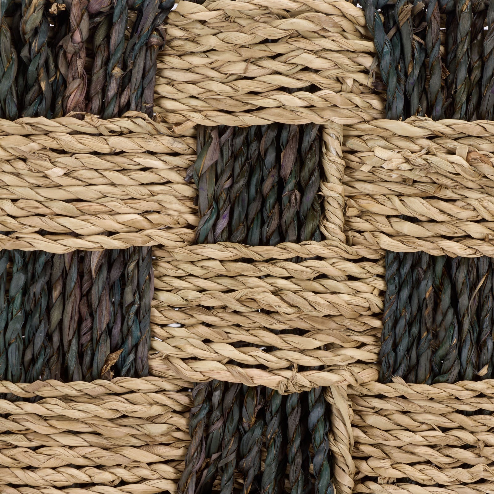 Interlaced natural and dark seagrass creates a tactile checkerboard pattern. || STG1822A || swatch_studio