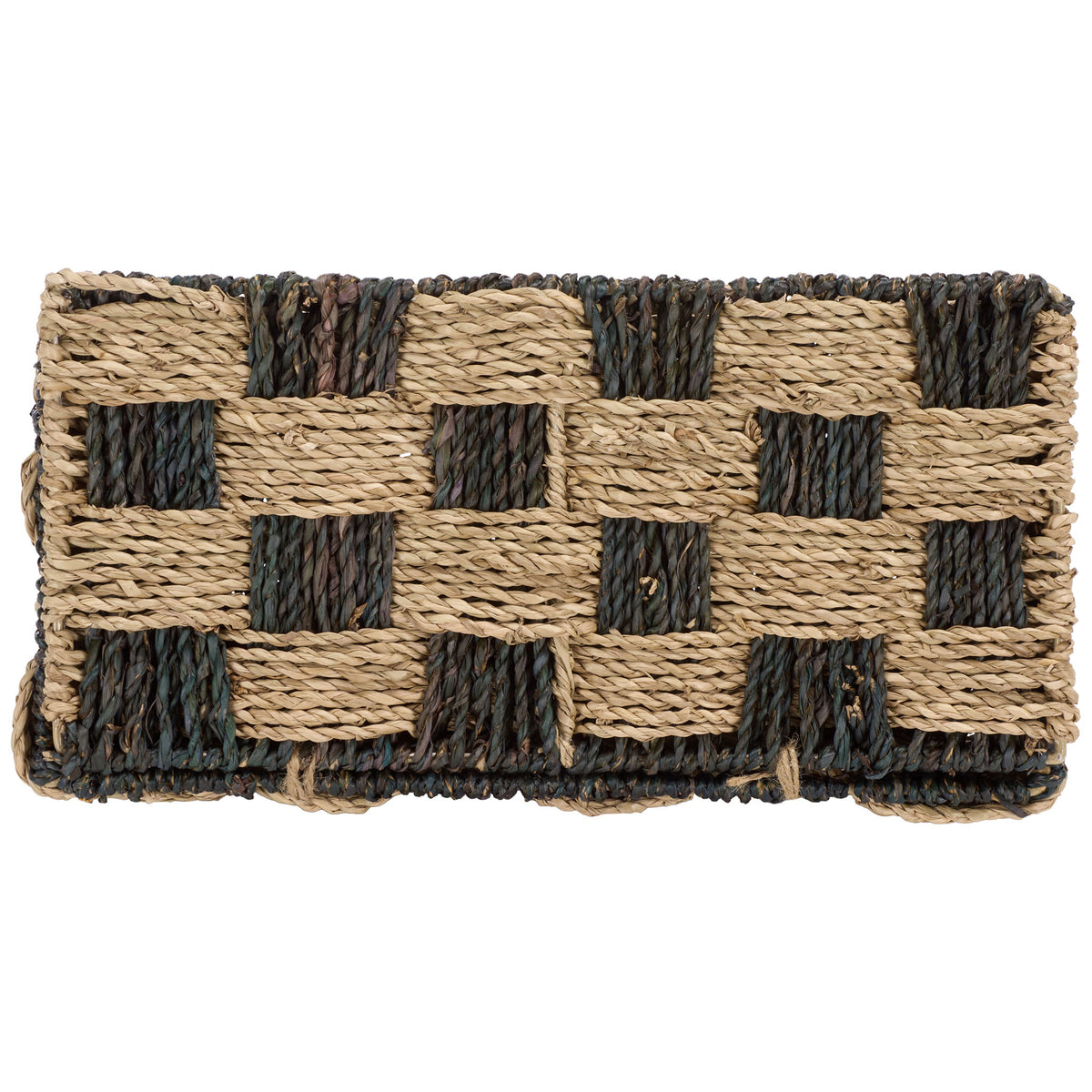 A tightly woven lid repeats the basket's natural and dark checkerboard design. || STG1822A || top_studio