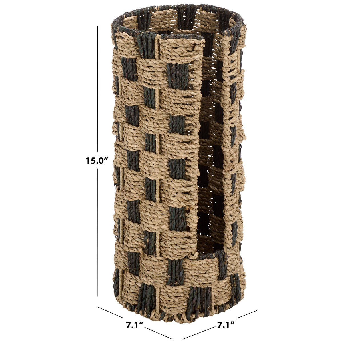 Slim seagrass basket measures 7.1 inches wide and deep by 15 inches tall. || STG1823A || dimension_studio