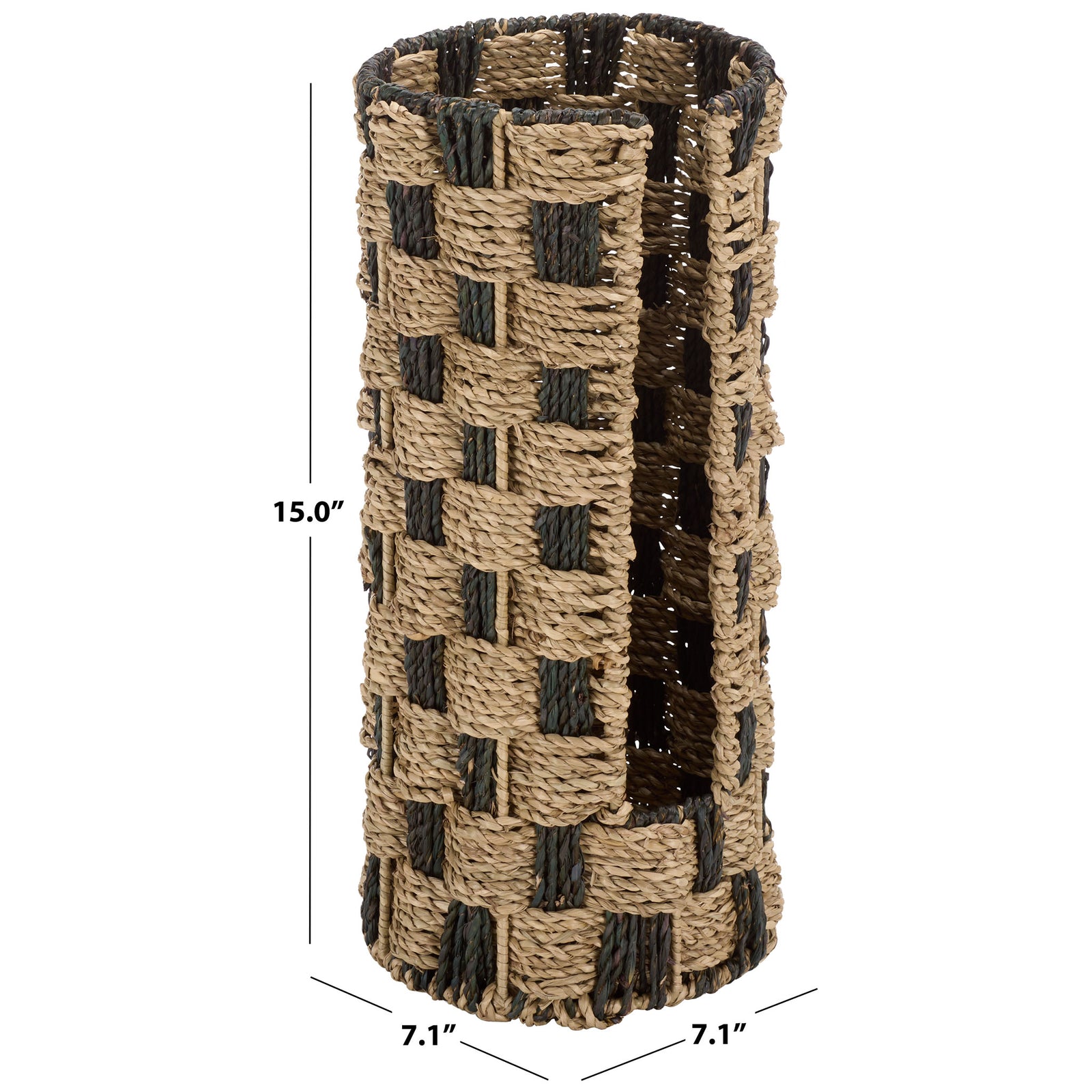 Slim seagrass basket measures 7.1 inches wide and deep by 15 inches tall. || STG1823A || dimension_studio