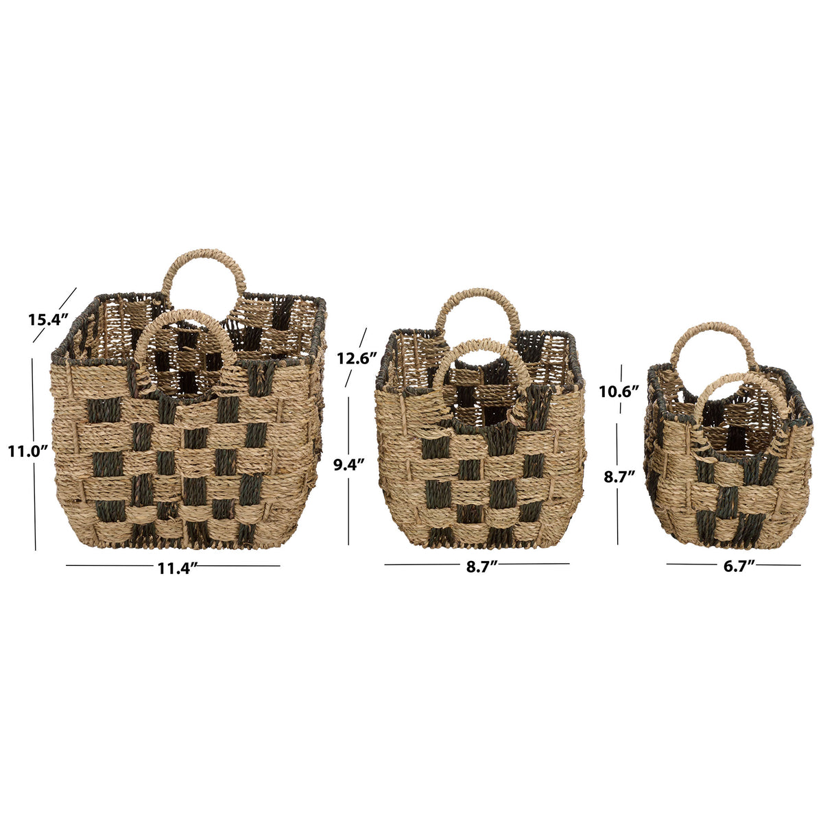 A trio of woven baskets offers small, medium, and large options for everyday storage. || STG1826A-SET3 || dimension_studio