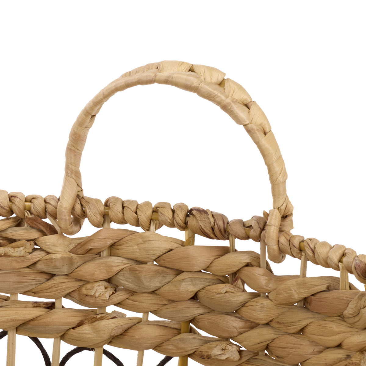 A fiber-wrapped side handle sits securely along the basket's woven rim.